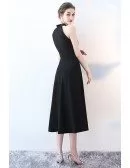 Elegant Tea Length Black Party Dress Halter Neckline