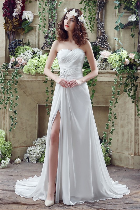 A-line Sweetheart Chapel Train Wedding Dress #C20251 $168 - GemGrace.com