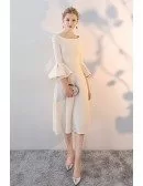 Champagne Knee Length Formal Dress with Bell Sleeves
