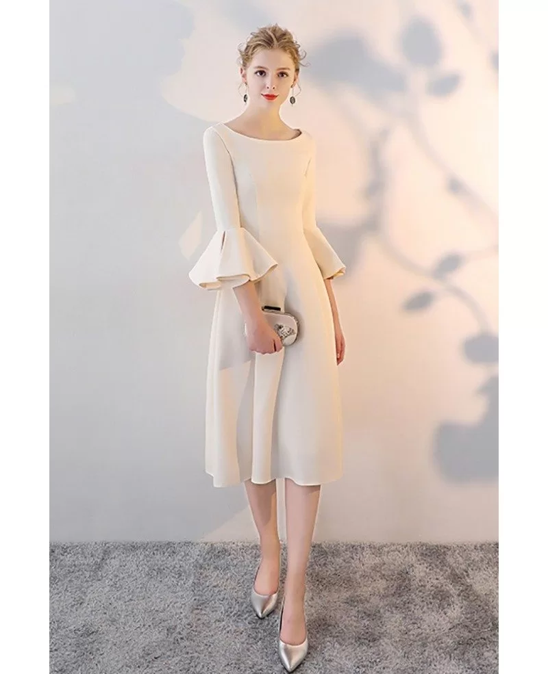 Elegant Short Sleeves Knee-Length Ivory Lace Bridesmaid Dress – Dreamdressy