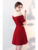 Asymmetrical Off Shoulder Burgundy Homecoming Dress with Sleeves