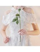Gorgeous White Feathers Tea Length Party Dress with Cold Shoulder