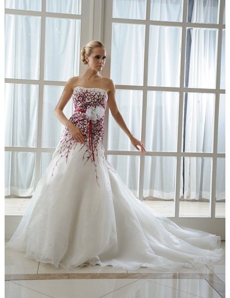 Mermaid Strapless Cathedral Train Tulle Wedding Dress With Beading Flowers