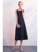 Striped Navy Blue Tea Length Casual Party Dress with Straps