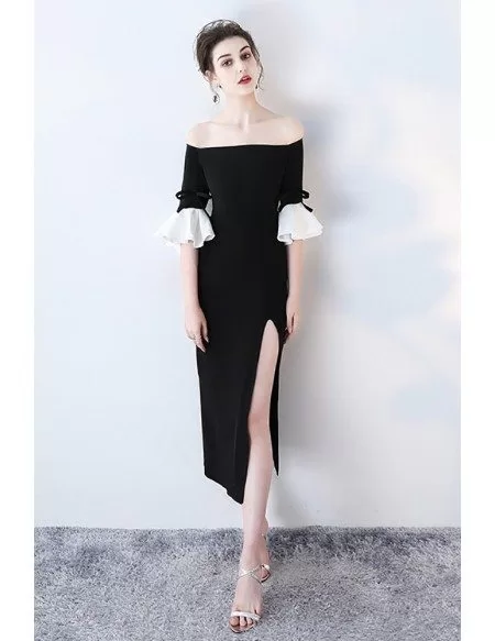 Sexy Off Shoulder Side Slit Party Dress with Bell Sleeves