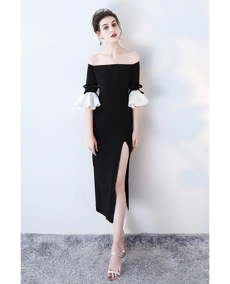 Sexy Off Shoulder Side Slit Party Dress with Bell Sleeves #HTX86046 ...