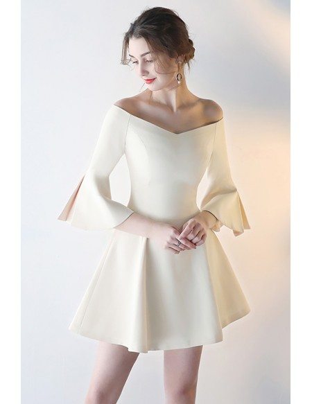Champagne Flare Mini Homecoming Dress with Off Shoulder Sleeves