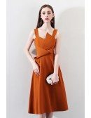 Chic Brown Knee Length Party Dress with Straps