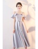 Elegant Grey Tea Length Homecoming Party Dress with Flounce