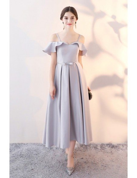 Elegant Grey Tea Length Homecoming Party Dress with Flounce #HTX86090 ...
