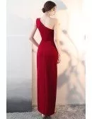 Sexy One Shoulder Burgundy Fitted Formal Dress with Slit