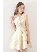 Champagne Fit and Flare Homecoming Dress Short with Straps