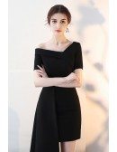 Black Asymmetrical Formal Short Party Dress with Sleeves