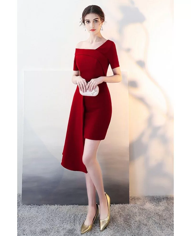 Burgundy Fitted Cocktail Party Dress with Asymmetrical Design #HTX86055 ...