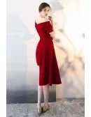 Burgundy Fitted Cocktail Party Dress with Asymmetrical Design