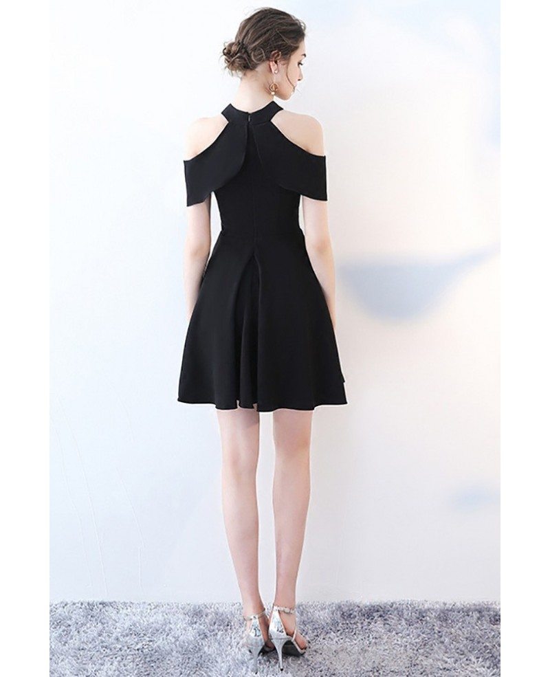 Little Black Aline Short Halter Homecoming Dress #HTX86009 - GemGrace.com