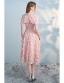 Pink Feathers Tea Length Party Dress Aline
