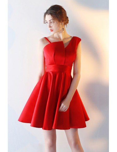 Red Aline Satin Short Homecoming Dress with Straps