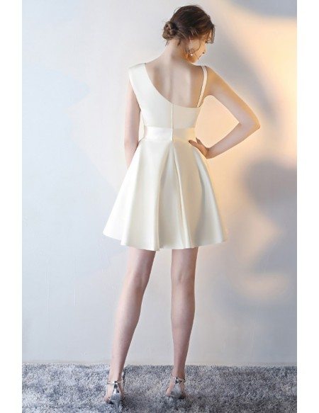 Champagne Short Formal Party Dress with Asymmetrical Straps