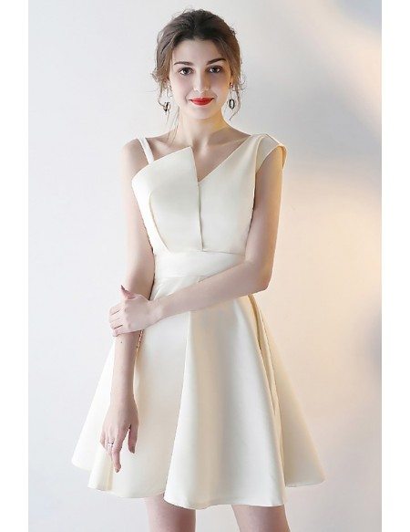 Champagne Short Formal Party Dress with Asymmetrical Straps