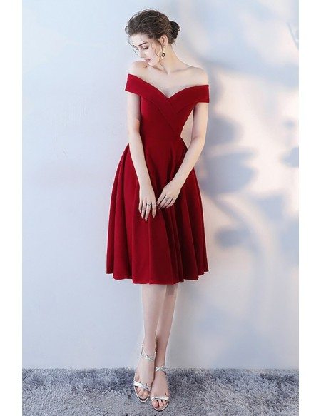 Burgundy Red Off Shoulder Homecoming Party Dress