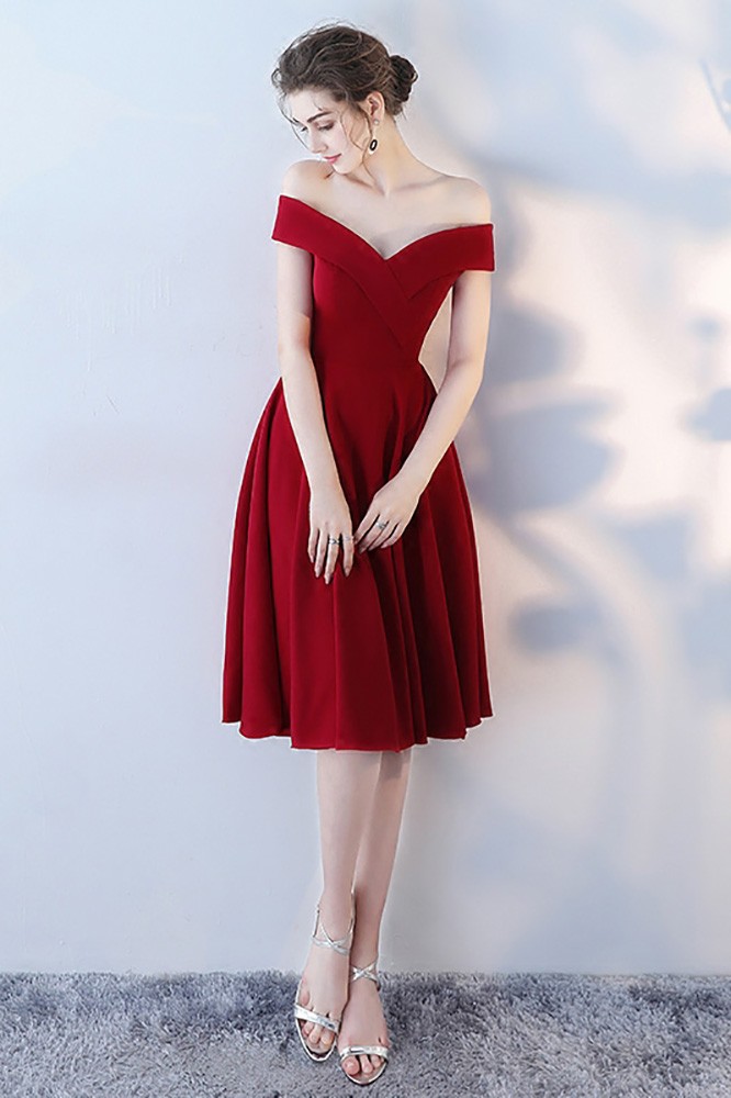 red off the shoulder homecoming dress Portia and Scarlett PS24762 Short Homecoming Dress– PromGirl main image 0