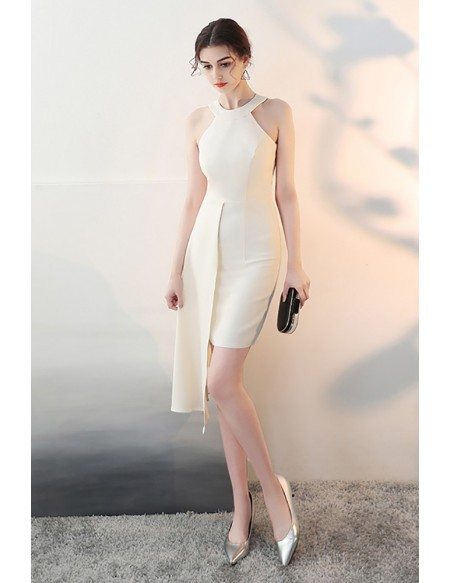 Champagne Fitted Short Halter Cocktail Party Dress