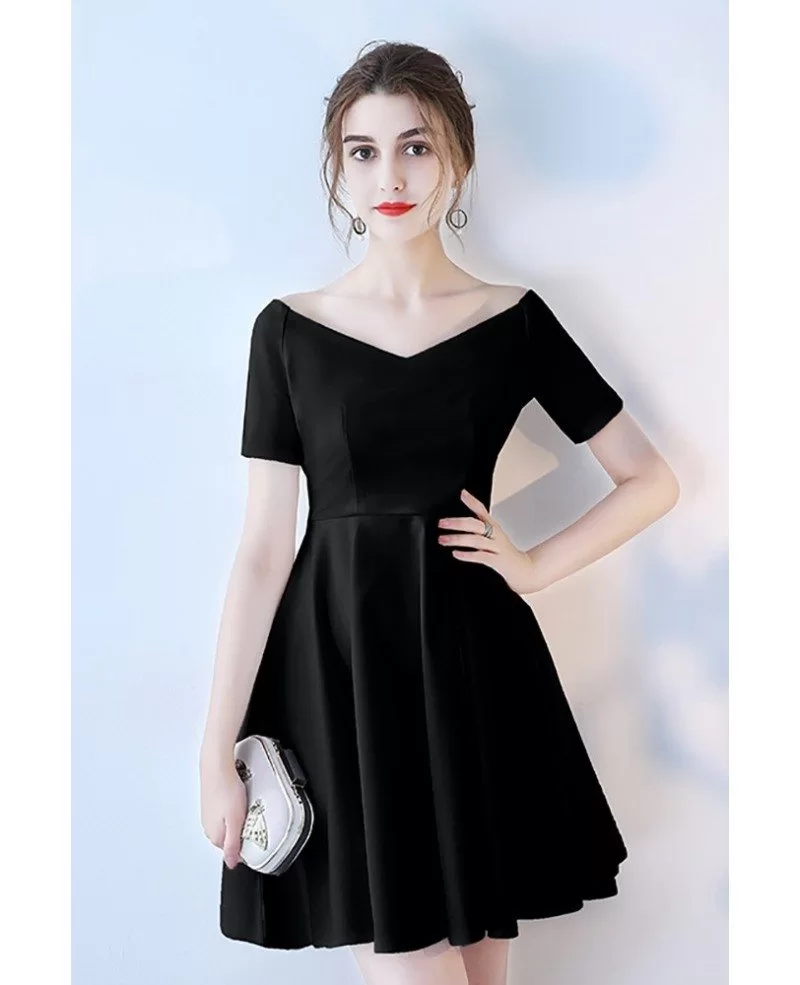 Black V-neck Short Homecoming Dress with Short Sleeves #HTX86091 ...