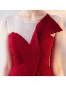 Cute Bow Red Homecoming Dress Flare with Sheer Neck