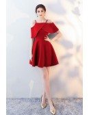 Burgundy Short Homecoming Party Dress with Flounce Sleeves