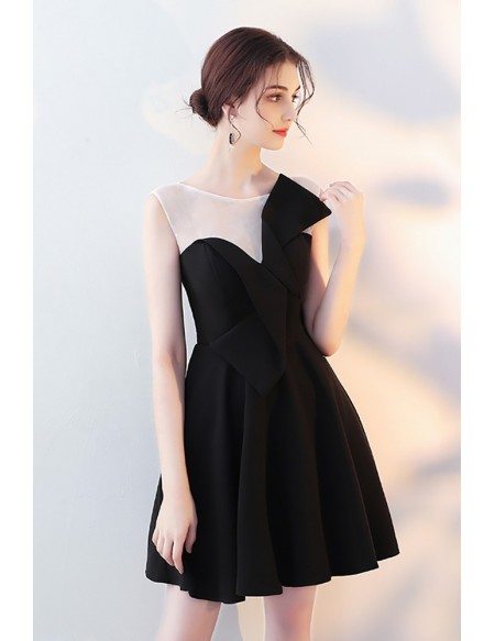 Little Black Flare Homecoming Dress with Bow Knot