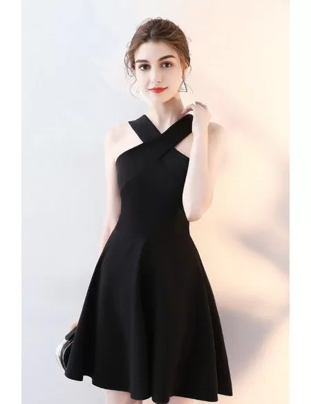 Little Black Short Halter Homecoming Dress Aline #HTX86018 - GemGrace.com