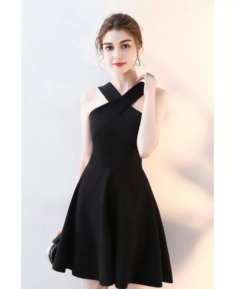 Little Black Short Halter Homecoming Dress Aline #HTX86018 - GemGrace.com