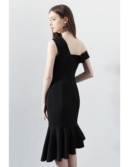 Sexy One Shoulder Black Mermaid Formal Party Dress with Ruffles # ...