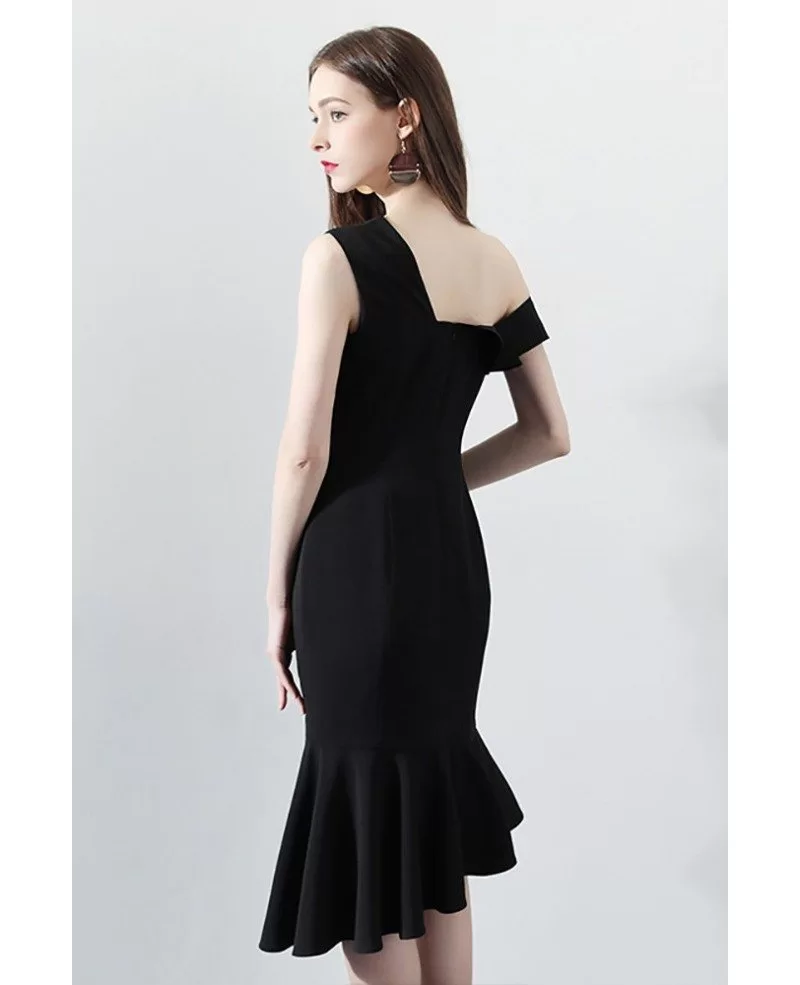 Sexy One Shoulder Black Mermaid Formal Party Dress with Ruffles # ...