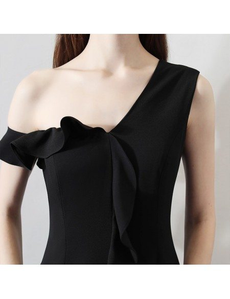 Sexy One Shoulder Black Mermaid Formal Party Dress with Ruffles