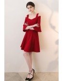 Burgundy Aline Short Red Homecoming Dress with Bell Sleeves