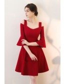 Burgundy Aline Short Red Homecoming Dress with Bell Sleeves