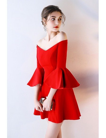 Gorgeous Off Shoulder Red Homecoming Dress with Sleeves