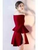 Gorgeous Burgundy Off Shoulder Homecoming Dress Short with Bell Sleeves