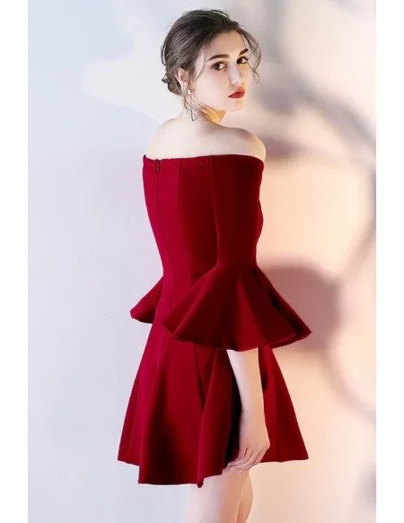 Gorgeous Burgundy Off Shoulder Homecoming Dress Short with Bell Sleeves ...