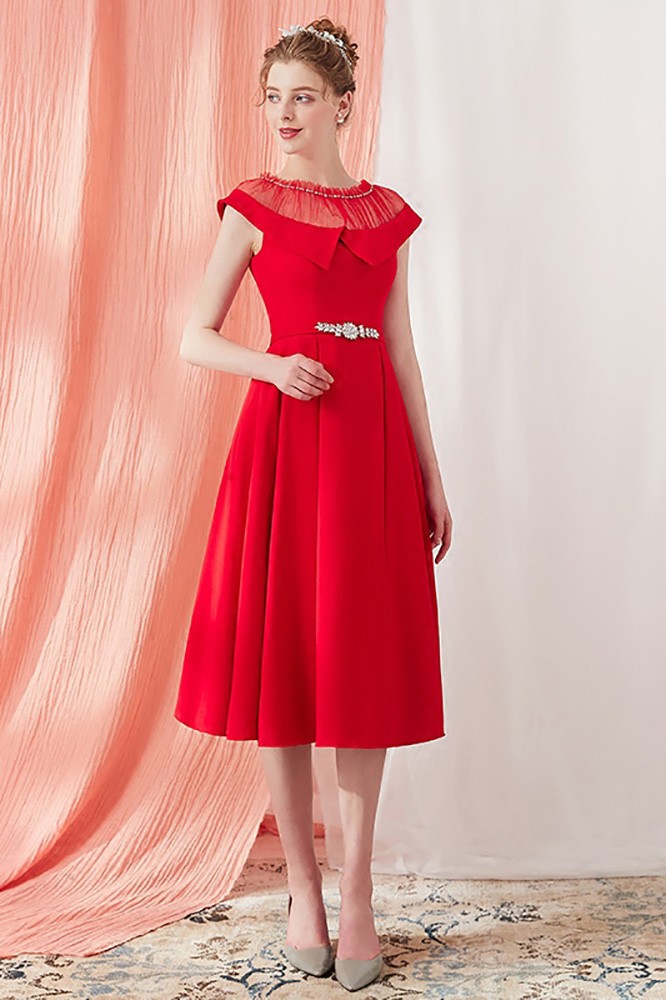 red knee length cocktail dress