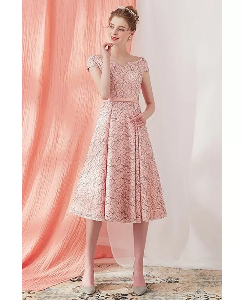 Unique Vintage Pink Tea Length Party Dress with Cap Sleeves #AMA86037 ...