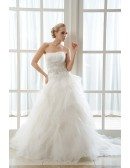 Ball-Gown Strapless Chapel Train Organza Wedding Dress With Cascading Ruffles