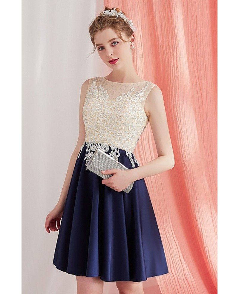 Elegant Lace Aline Short Homecoming Party Dress Navy Blue ...