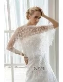 A-Line Strapless Sweep Train Tulle Wedding Dress With Beading Appliques Lace Flowers