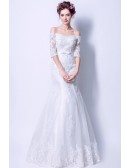 Fit And Flare Lace Beading Wedding Dress With Off Shoulder Sleeves