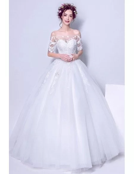 Off The Shoulder White Lace Tulle Bridal Gowns For 2019 Wedding ...