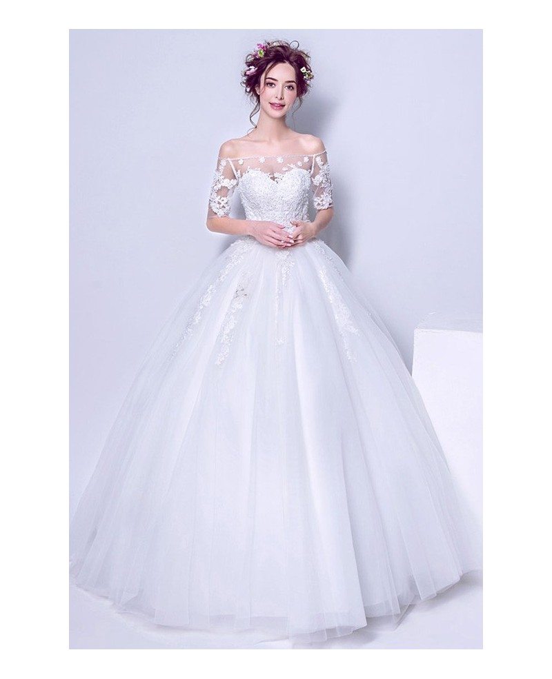 Off The Shoulder White Lace Tulle Bridal Gowns For 2019 Wedding ...