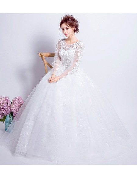 Bright Ball Gown Flower Wedding Dress With Long Sleeves